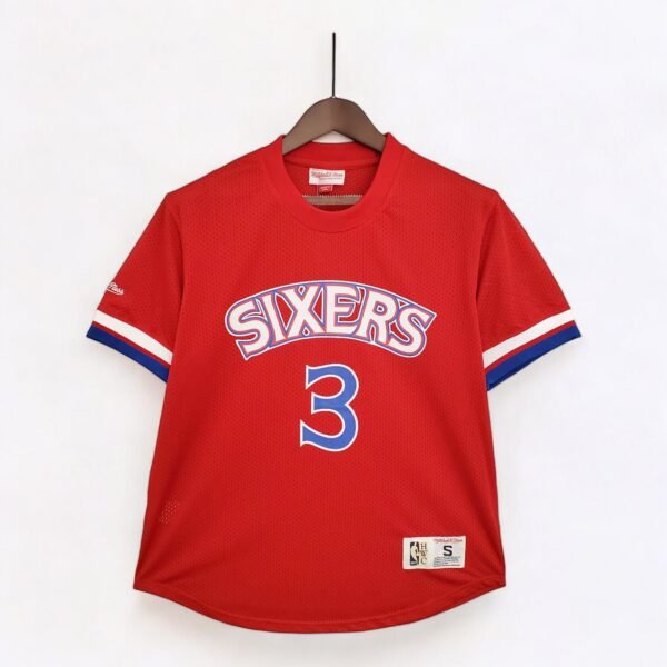 Philadelphia Sixers Allen Iverson #3 M&N Short Sleeve Jersey Red - Image 2